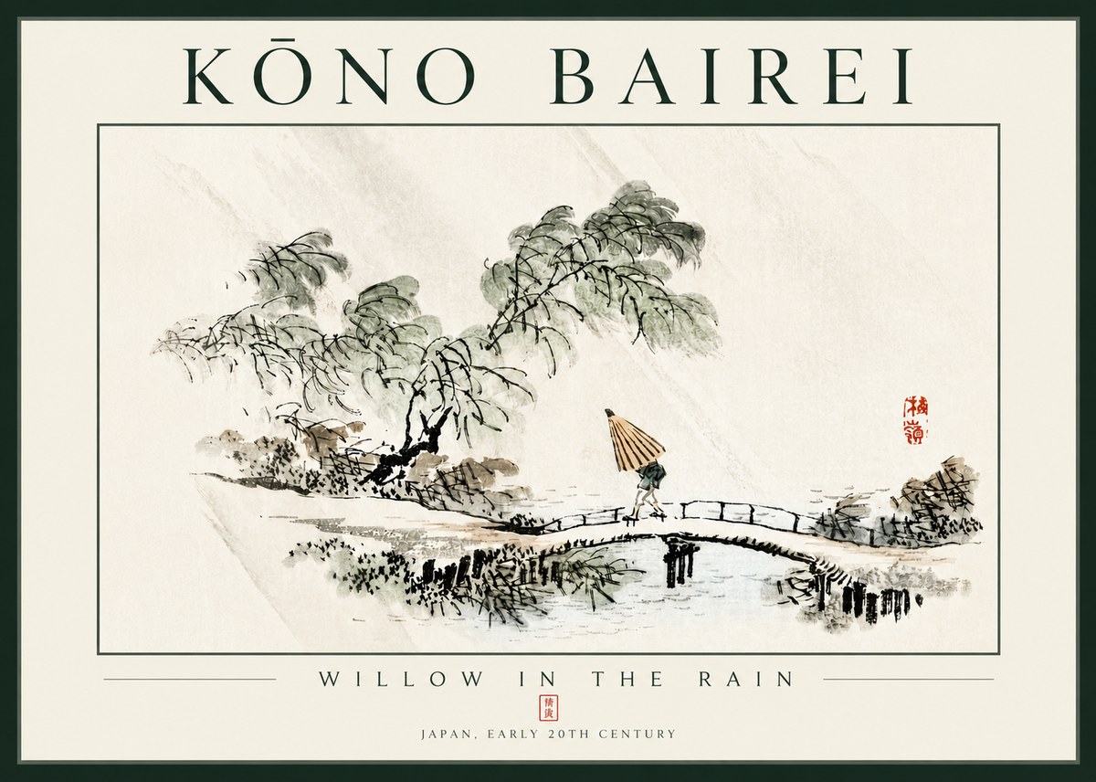 Kōno Bairei Willow in the Rain No4 - Affiche