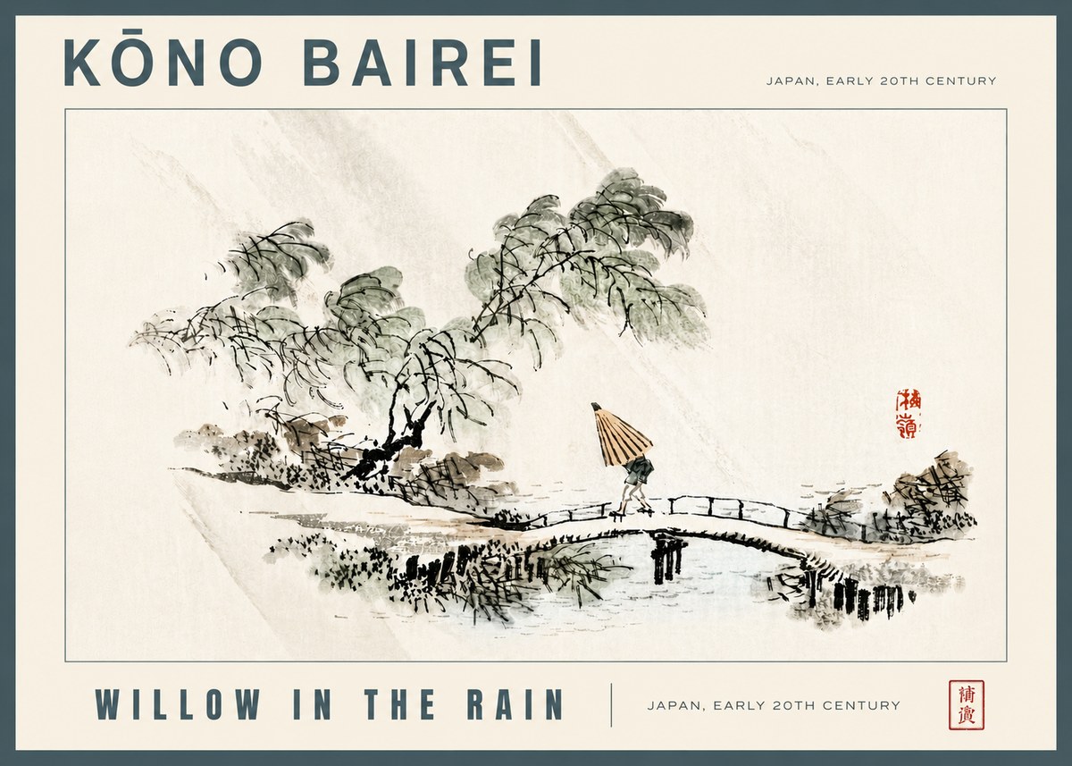 Kōno Bairei Willow in the Rain No5 - Affiche