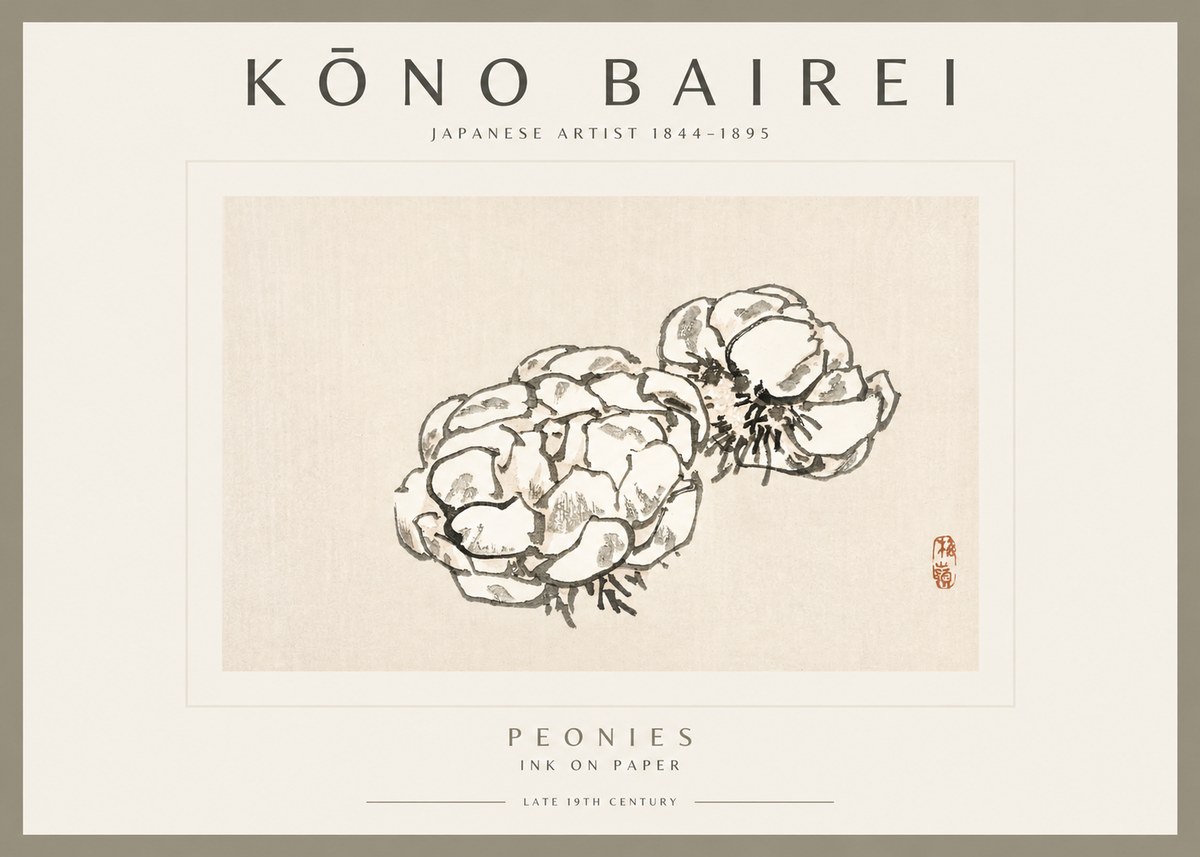 Kōno Bairei Peonies No2 - Affiche