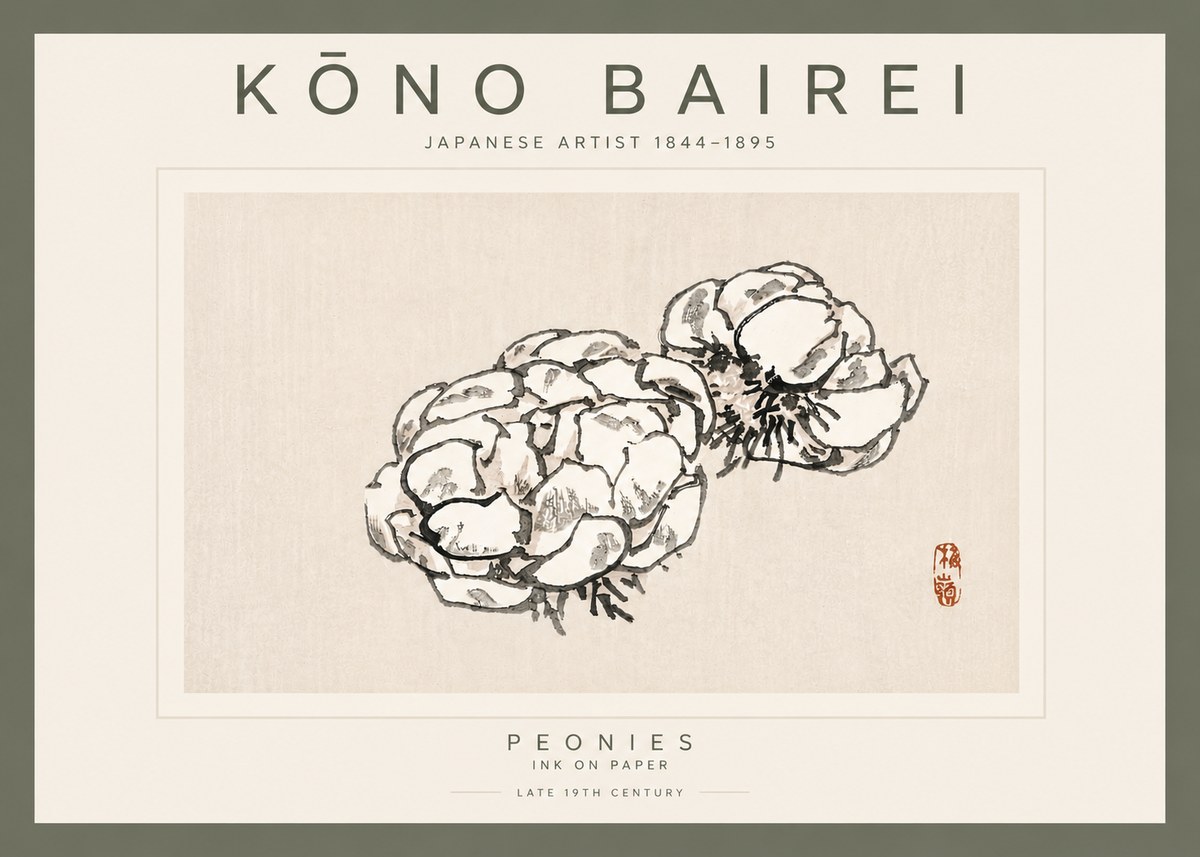 Kōno Bairei Peonies No5 - Affiche