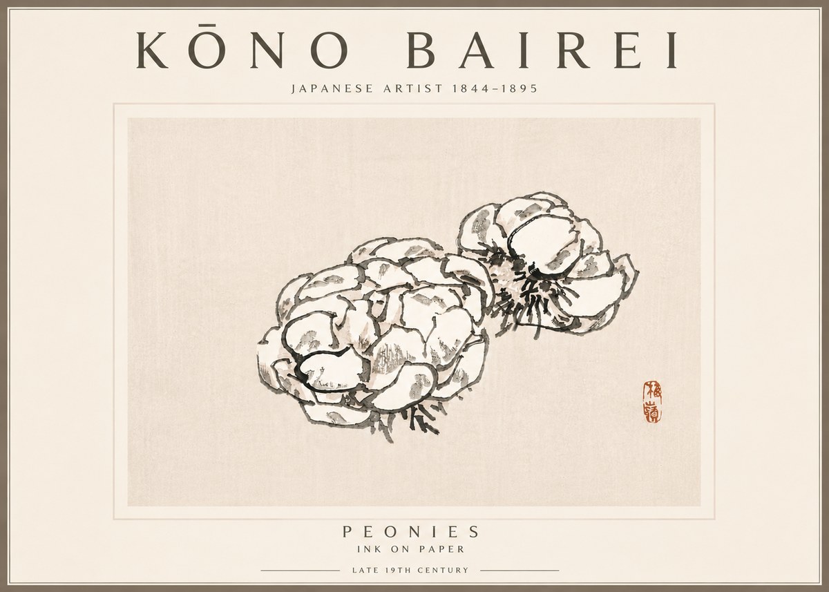 Kōno Bairei Peonies No6 - Affiche