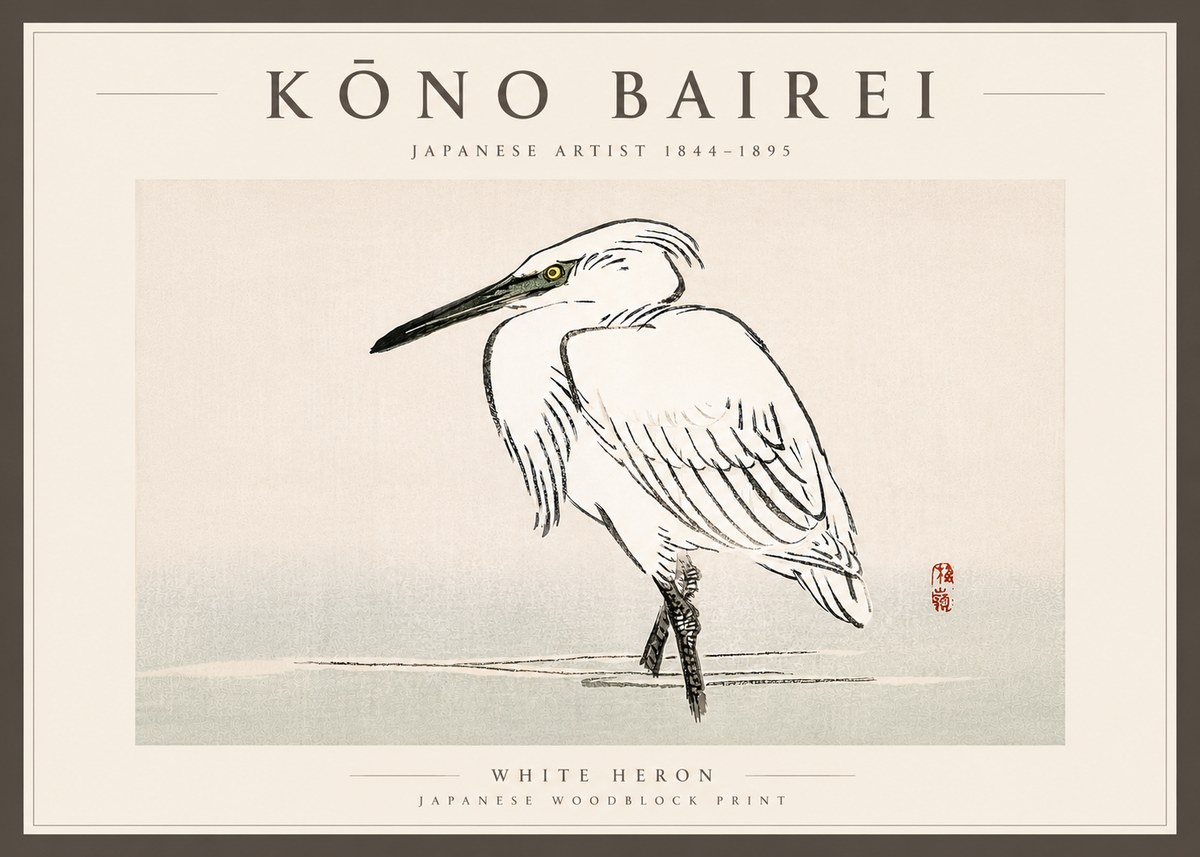 Kōno Bairei White Heron No6 - Affiche