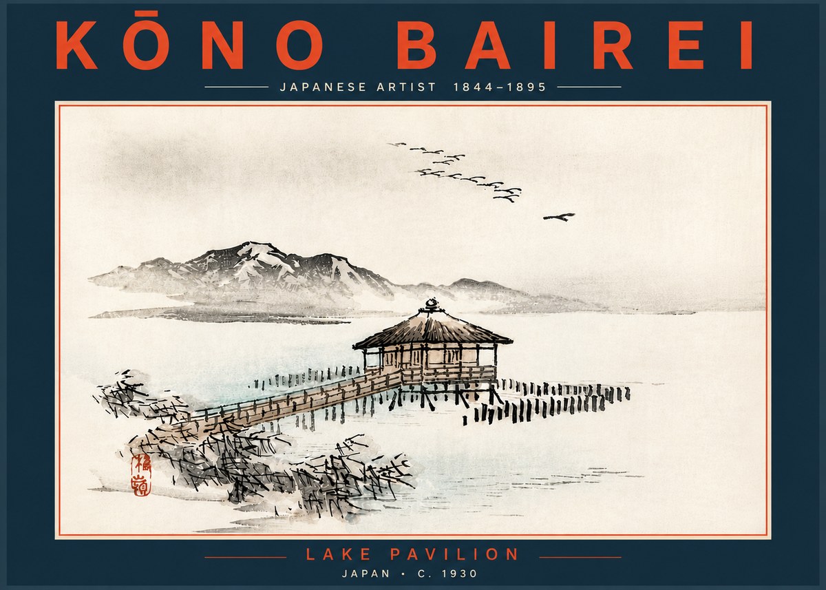 Kōno Bairei Lake Pavilion No5 - Affiche