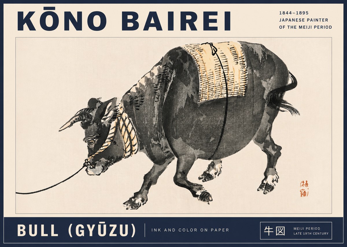 Kōno Bairei Bull (Gyūzu) No3 - Affiche