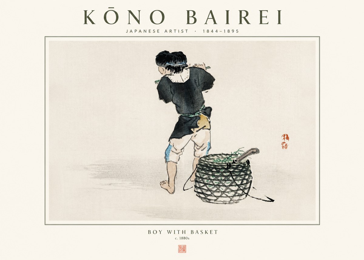 Kōno Bairei Boy with Basket No1 - Affiche