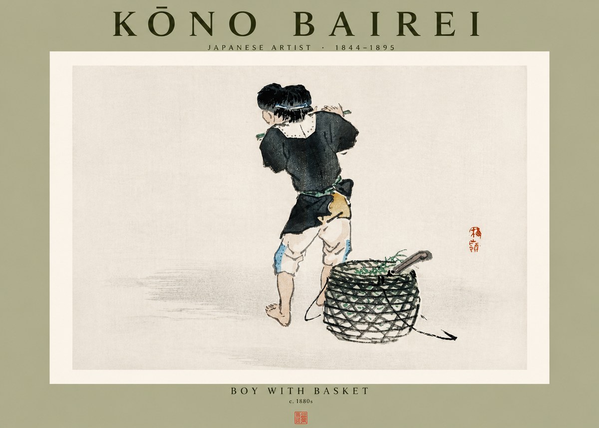 Kōno Bairei Boy with Basket No4 - Affiche