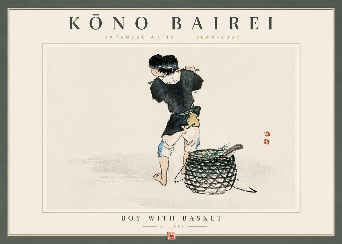 Kōno Bairei Boy with Basket No6 - Affiche