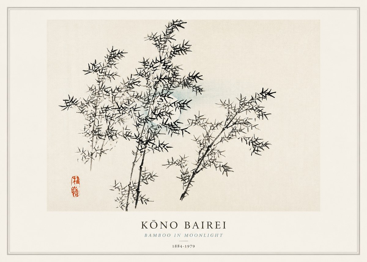 Kōno Bairei Bamboo in Moonlight No1 - Affiche