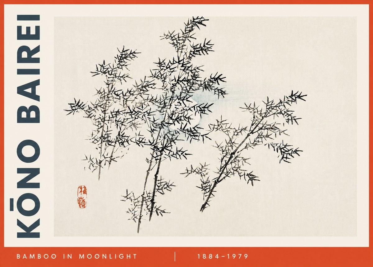 Kōno Bairei Bamboo in Moonlight No3 - Affiche