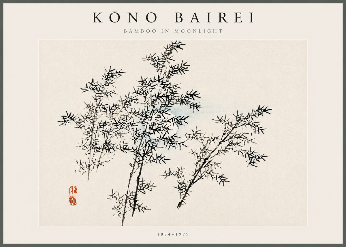 Kōno Bairei Bamboo in Moonlight No5 - Affiche