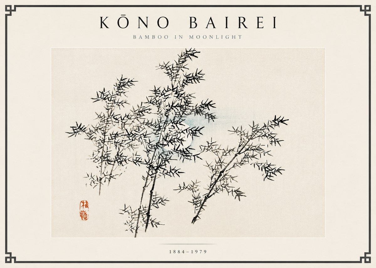 Kōno Bairei Bamboo in Moonlight No6 - Affiche