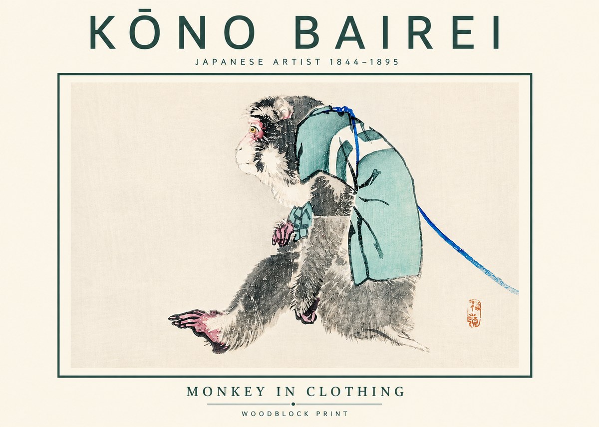 Kōno Bairei Monkey in Clothing No5 - Affiche