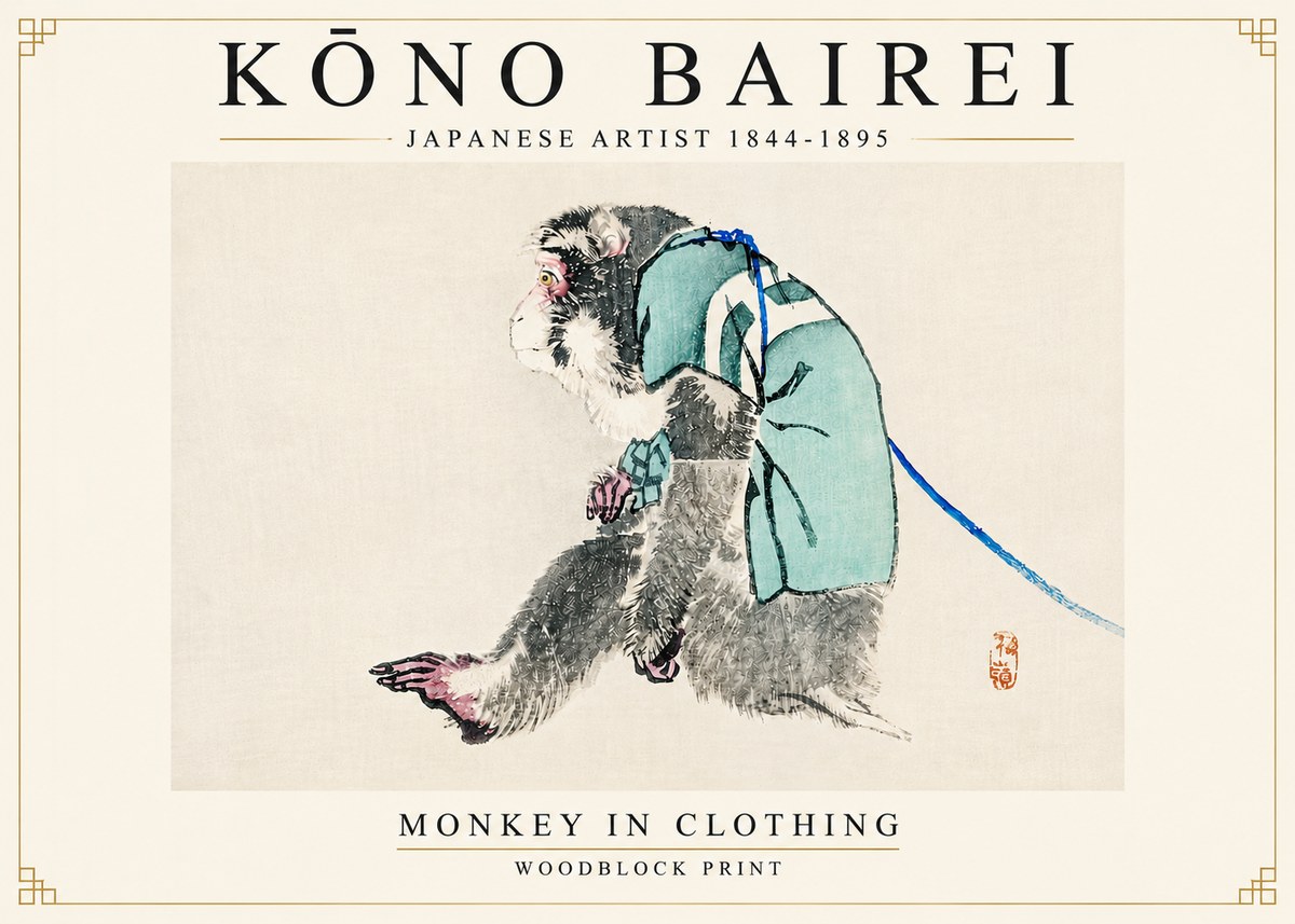 Kōno Bairei Monkey in Clothing No6 - Affiche
