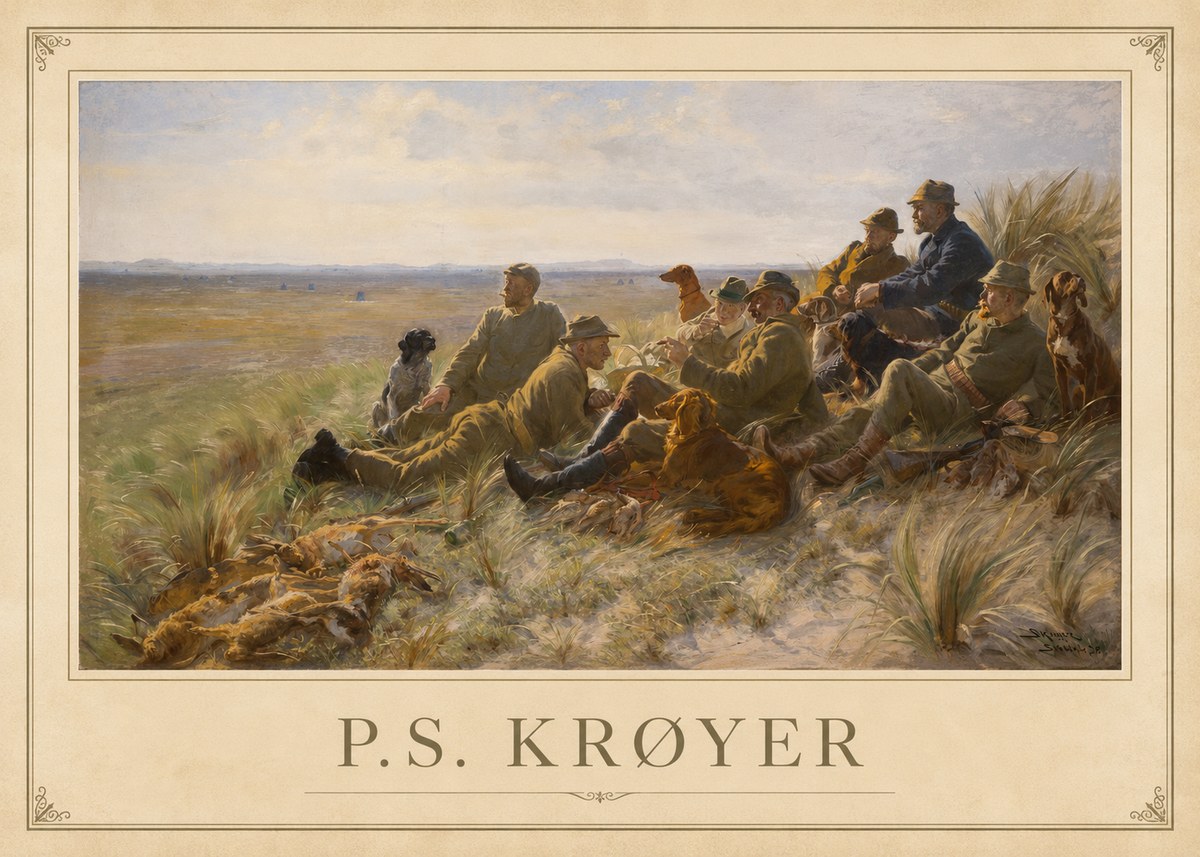 P.S. Krøyer Hare-hunting in the Dunes No1 - Affiche
