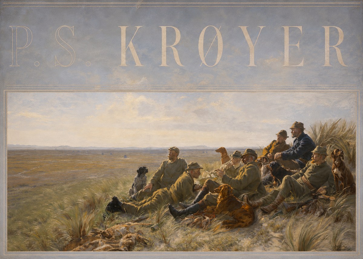 P.S. Krøyer Hare-hunting in the Dunes No6 - Affiche
