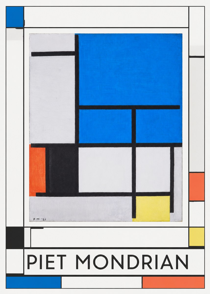 Piet Mondrian Composition with Red, Black, Blue, and Yellow No2 - Affiche