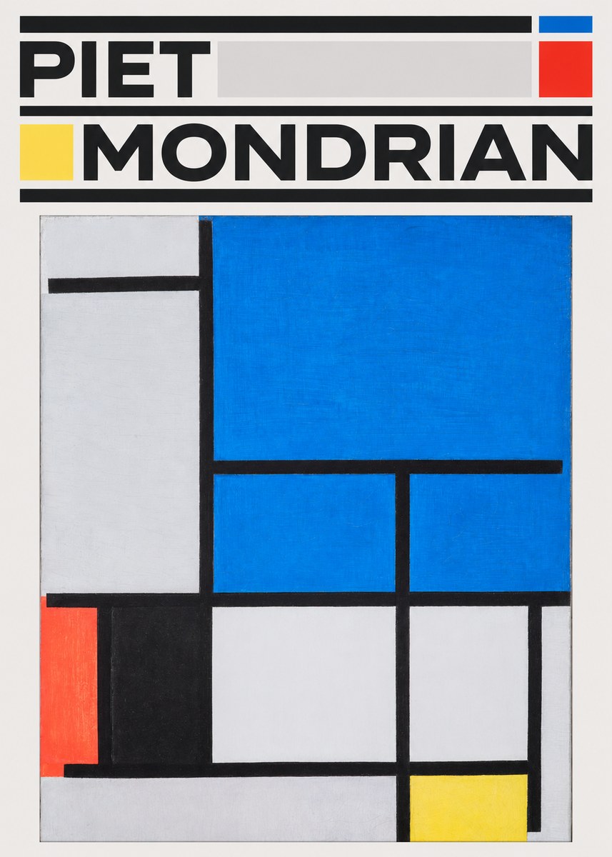 Piet Mondrian Composition with Red, Black, Blue, and Yellow No3 - Affiche
