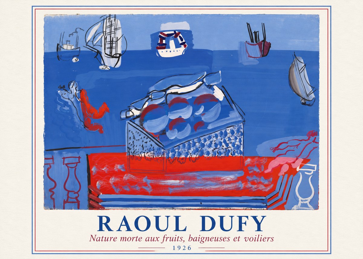 Raoul Dufy Nature Morte Aux Fruits, Baigneuses Et Voiliers No2 - Affiche