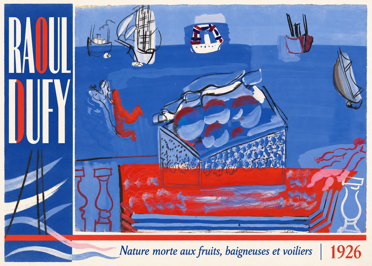 Raoul Dufy Nature Morte Aux Fruits, Baigneuses Et Voiliers No3 - Affiche
