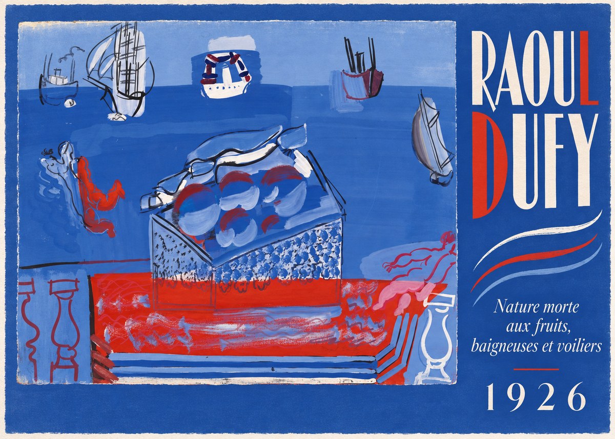 Raoul Dufy Nature Morte Aux Fruits, Baigneuses Et Voiliers No4 - Affiche