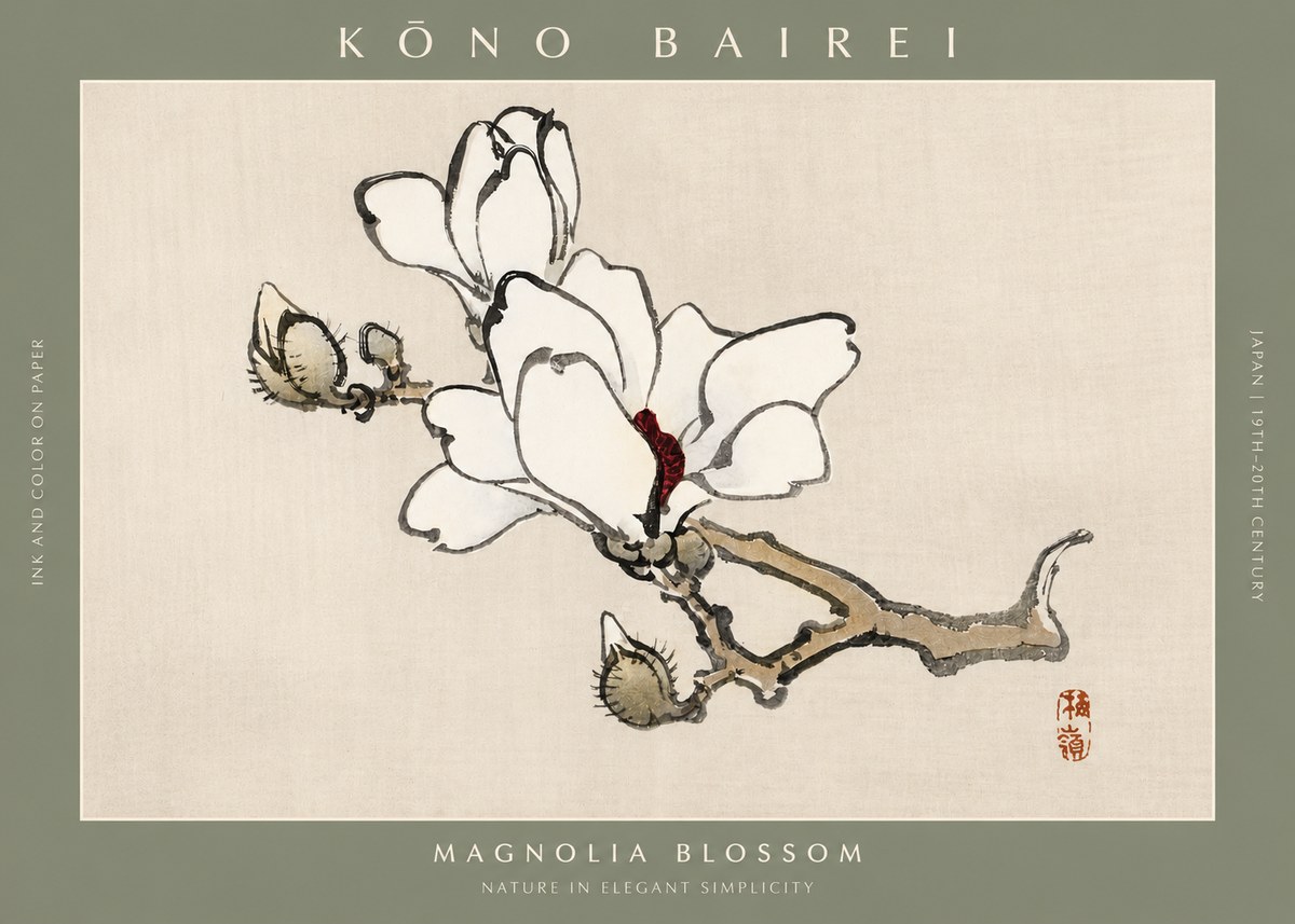 Kōno Bairei Magnolia Blossom No2 - Affiche