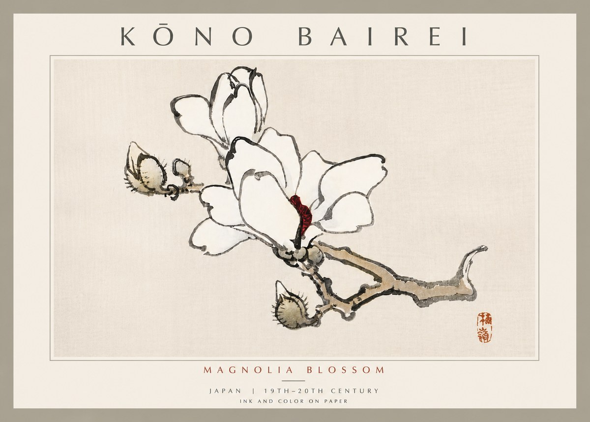 Kōno Bairei Magnolia Blossom No6 - Affiche