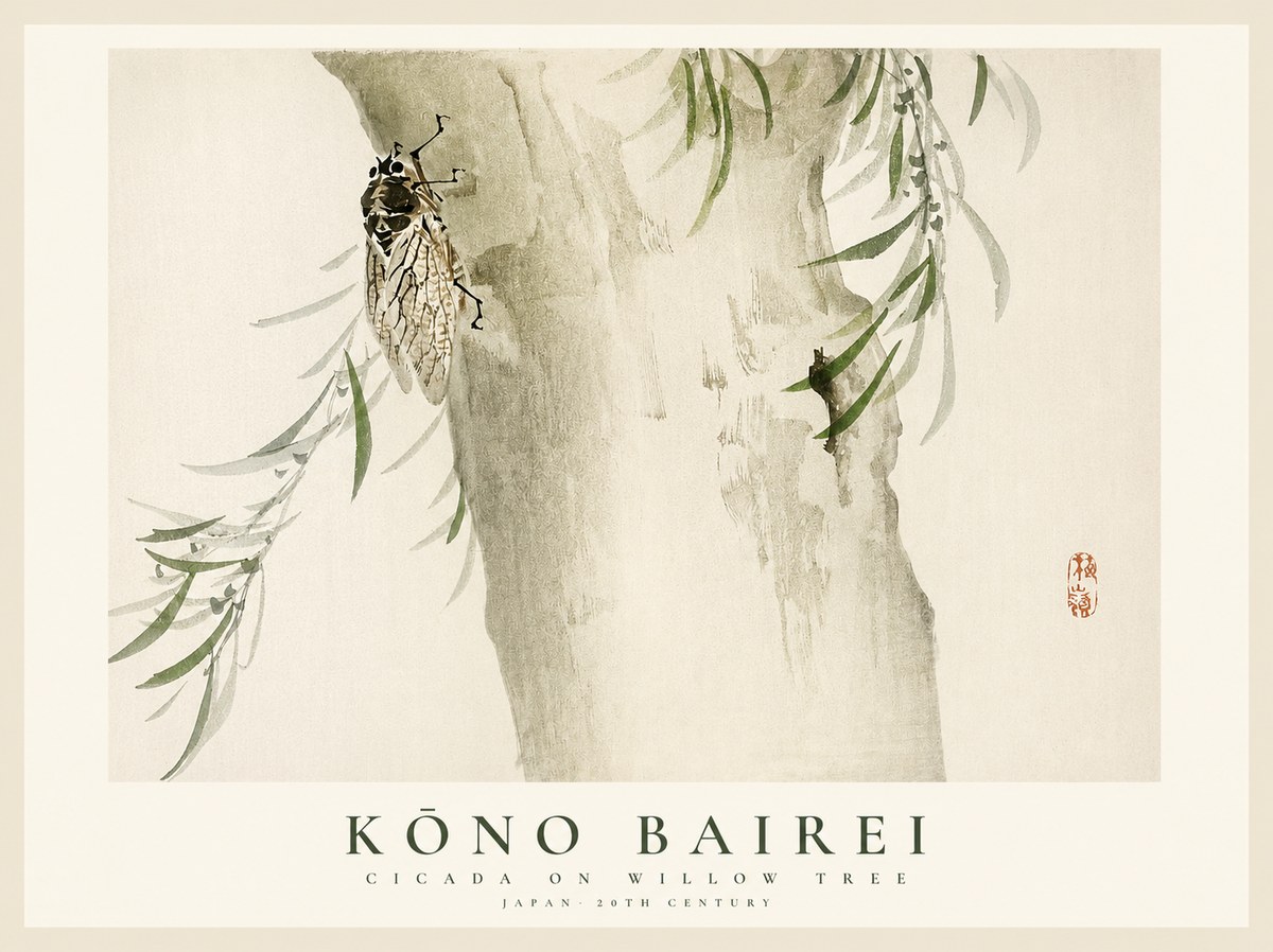 Kōno Bairei Cicada on Willow Tree No1 - Affiche