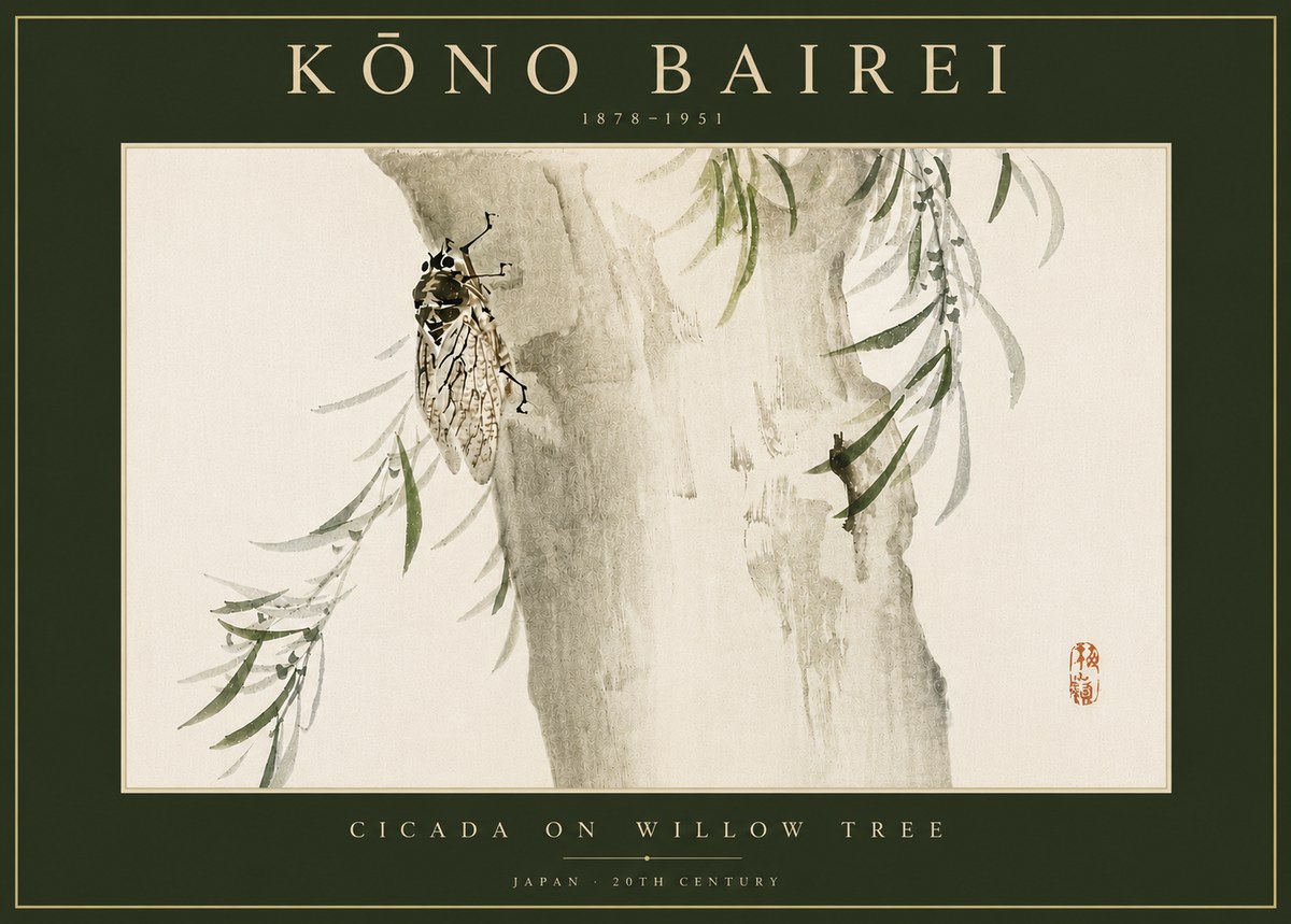 Kōno Bairei Cicada on Willow Tree No6 - Affiche