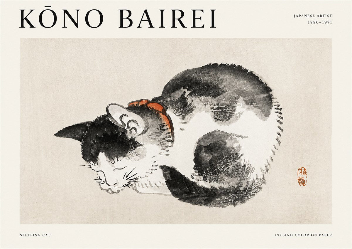 Kōno Bairei Sleeping Cat No1 - Affiche