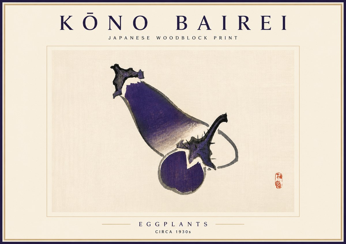Kōno Bairei Eggplants No4 - Affiche