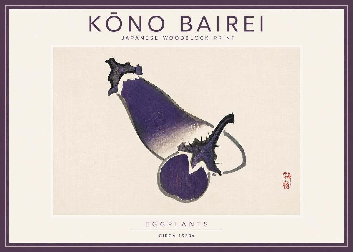 Kōno Bairei Eggplants No5 - Affiche
