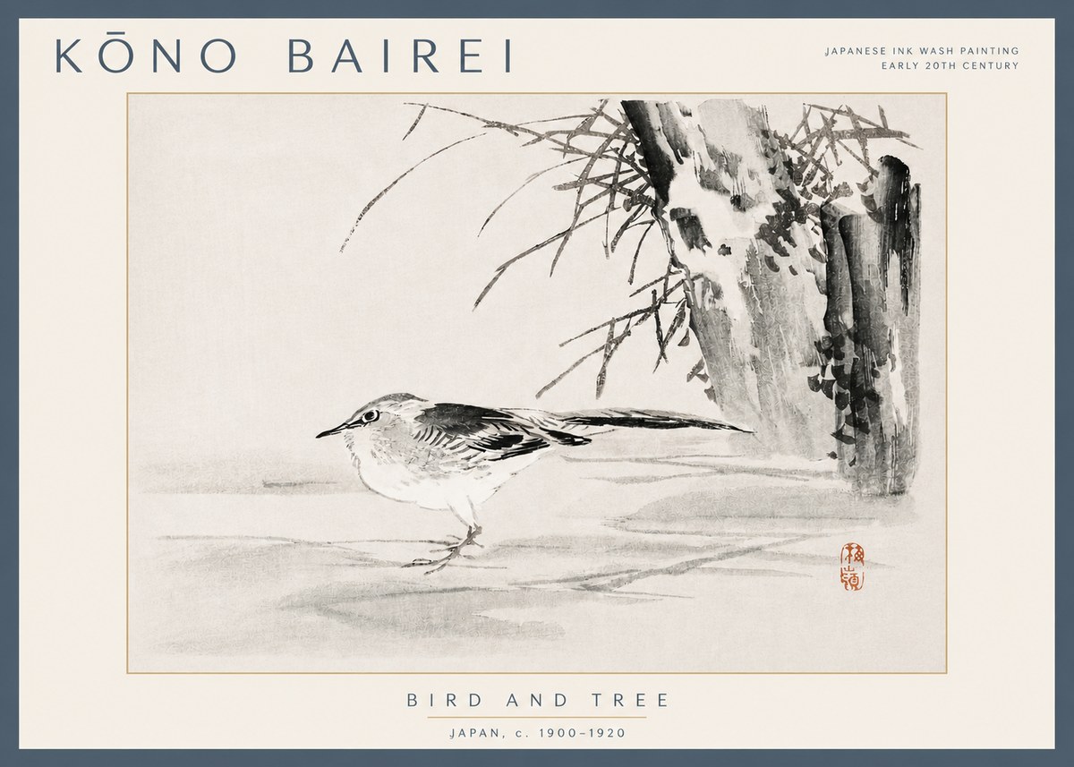 Kōno Bairei Bird and Tree No3 - Affiche