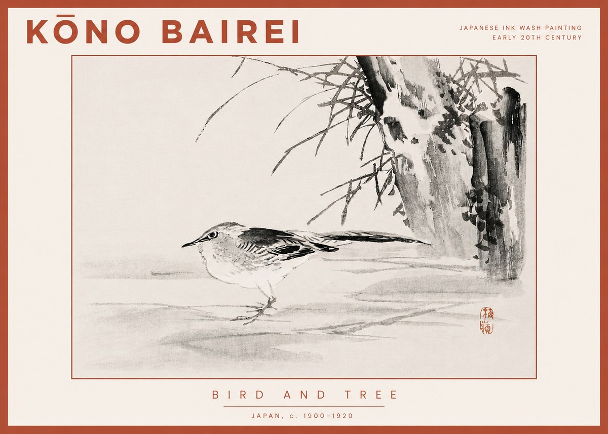 Kōno Bairei Bird and Tree No4 - Affiche