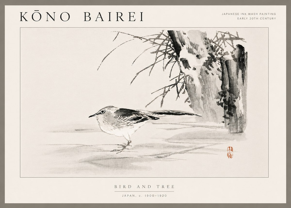 Kōno Bairei Bird and Tree No6 - Affiche