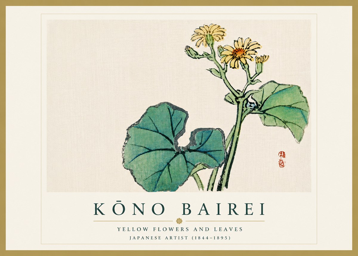 Kōno Bairei Yellow Flowers and Leaves No6 - Affiche