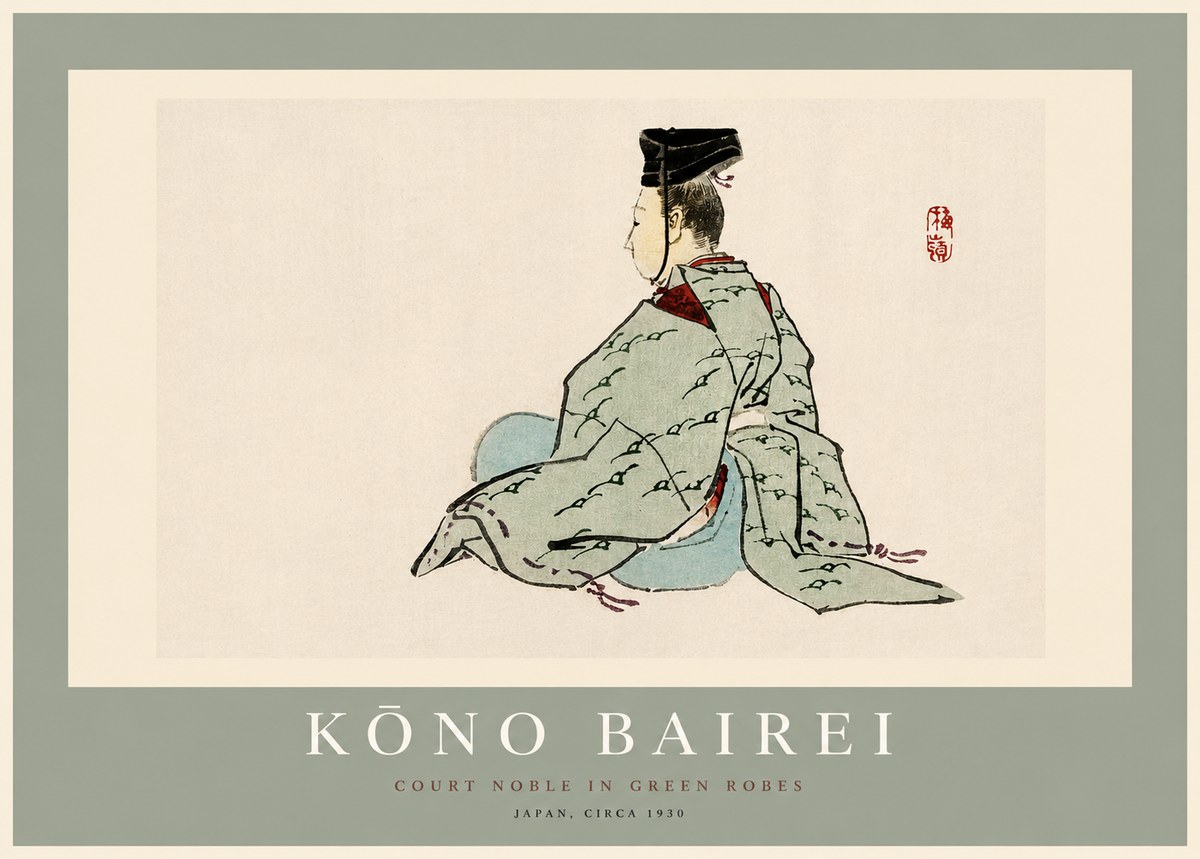 Kōno Bairei Court Noble in Green Robes No2 - Affiche