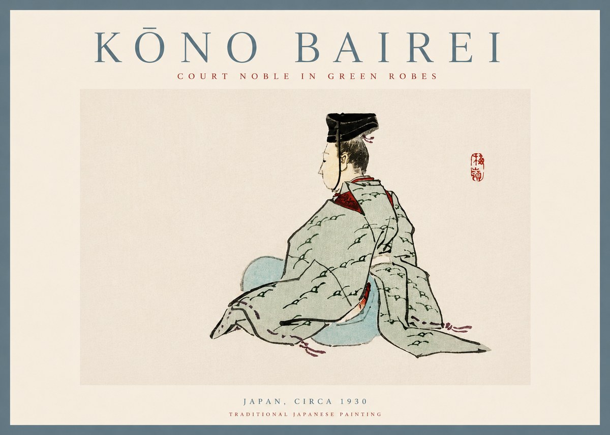 Kōno Bairei Court Noble in Green Robes No3 - Affiche