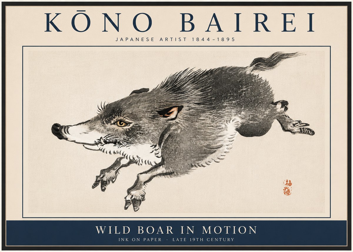 Kōno Bairei Wild Boar in Motion No3 - Affiche