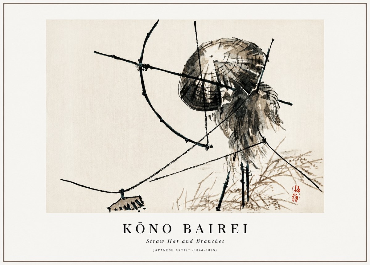 Kōno Bairei Straw Hat and Branches No1 - Affiche