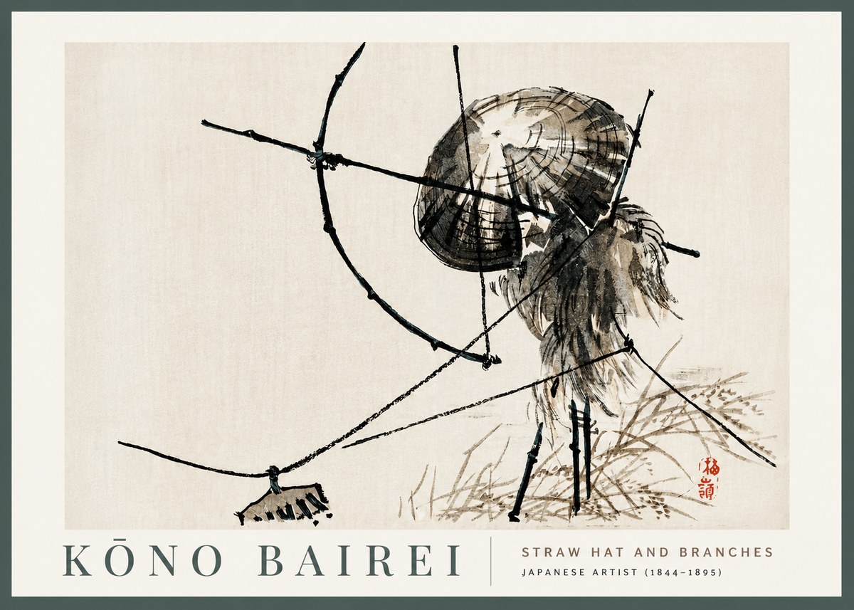 Kōno Bairei Straw Hat and Branches No2 - Affiche