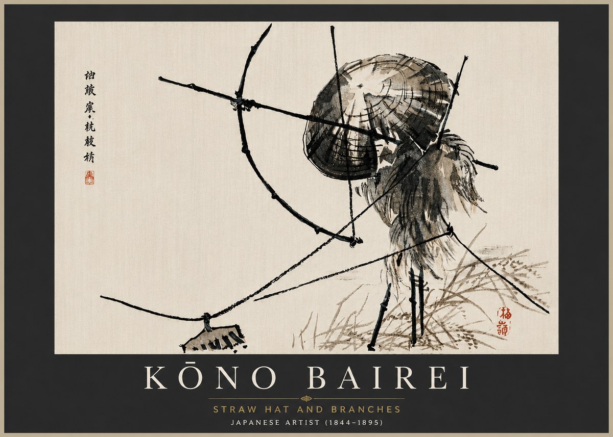 Kōno Bairei Straw Hat and Branches No5 - Affiche