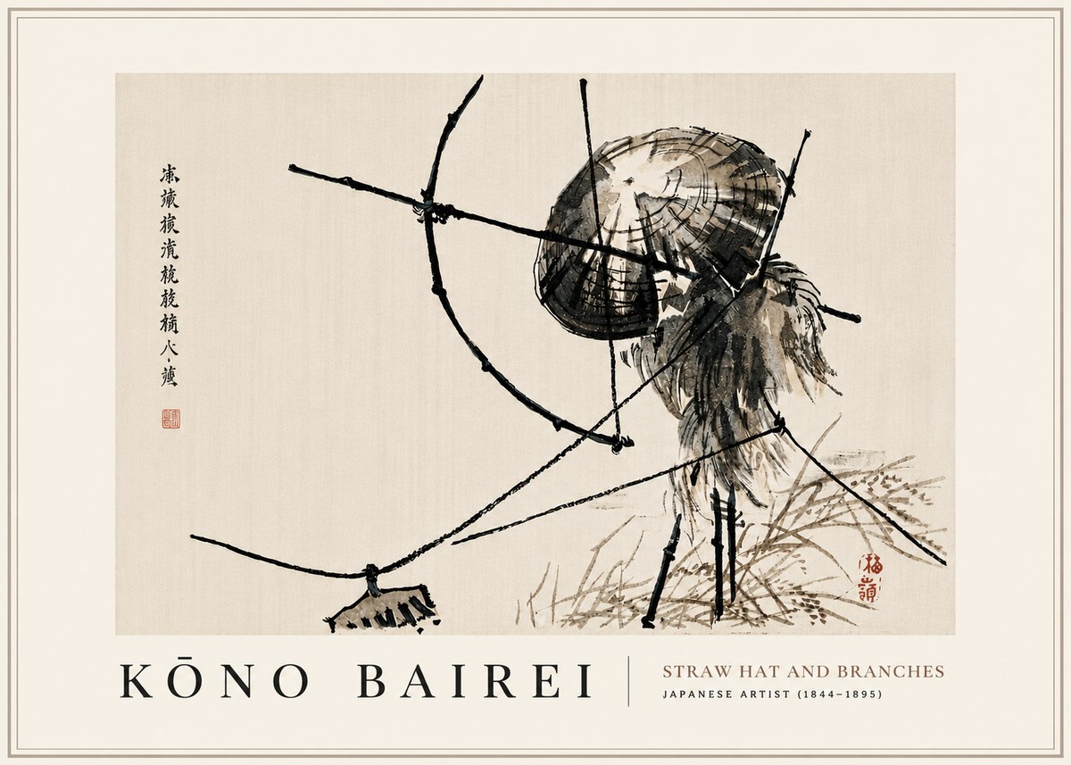 Kōno Bairei Straw Hat and Branches No6 - Affiche