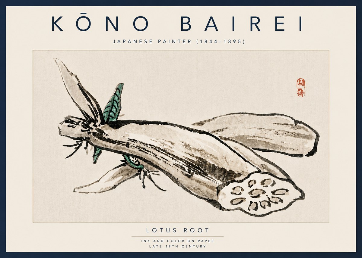 Kōno Bairei Lotus Root No4 - Affiche