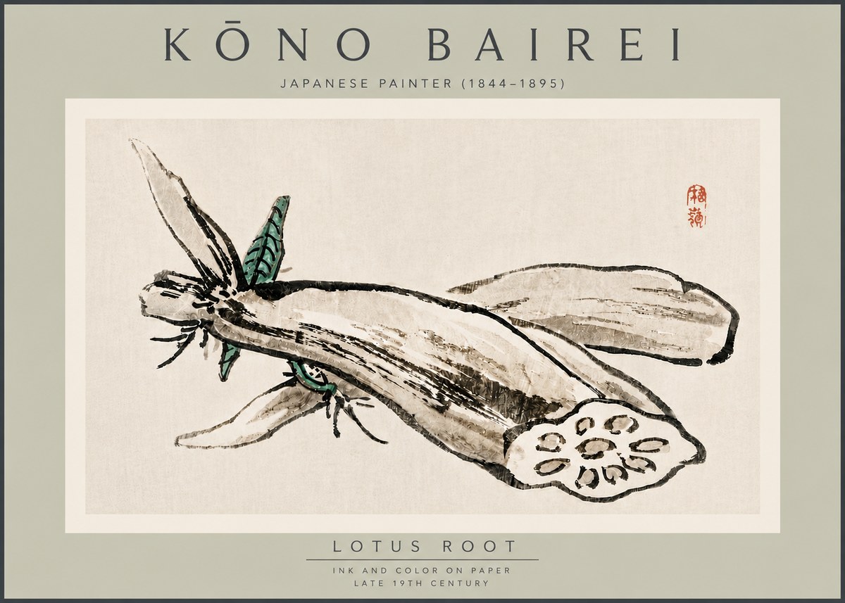 Kōno Bairei Lotus Root No5 - Affiche