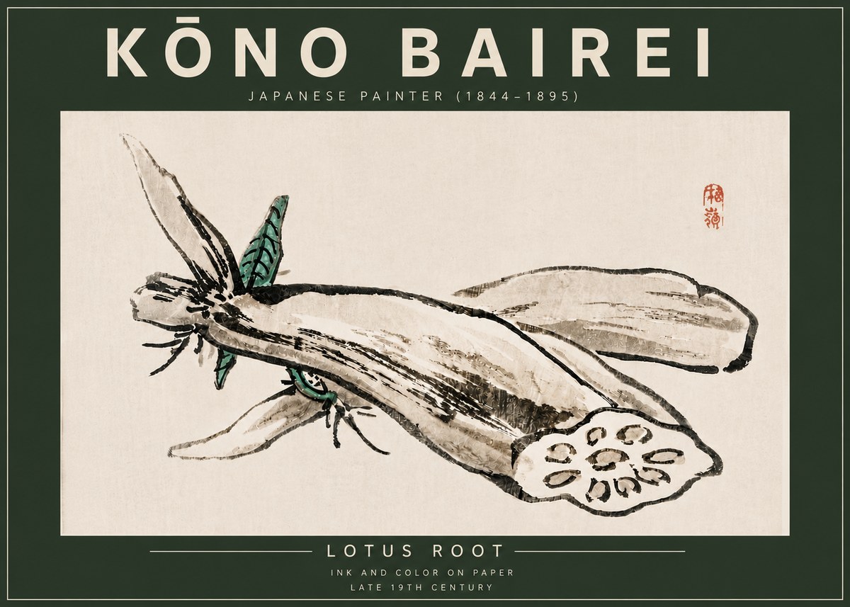 Kōno Bairei Lotus Root No6 - Affiche