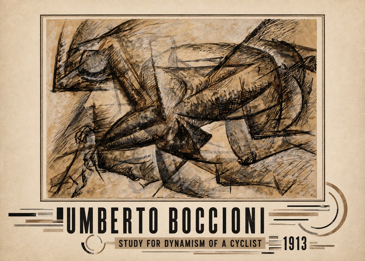 Umberto Boccioni Study for Dynamism of a Cyclist No3 - Affiche