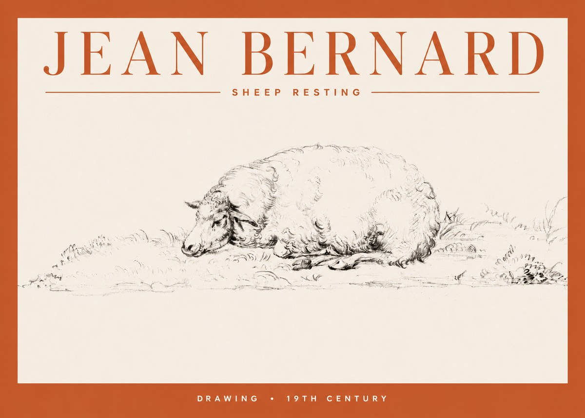 Jean Bernard Sheep Resting on the Ground No4 - Affiche