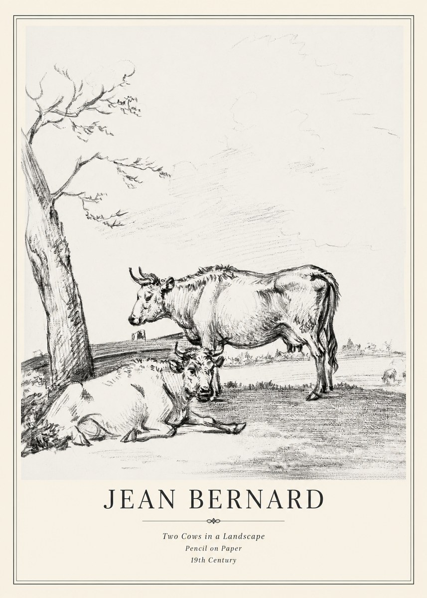 Jean Bernard Two Cows in a Landscape No3 - Affiche