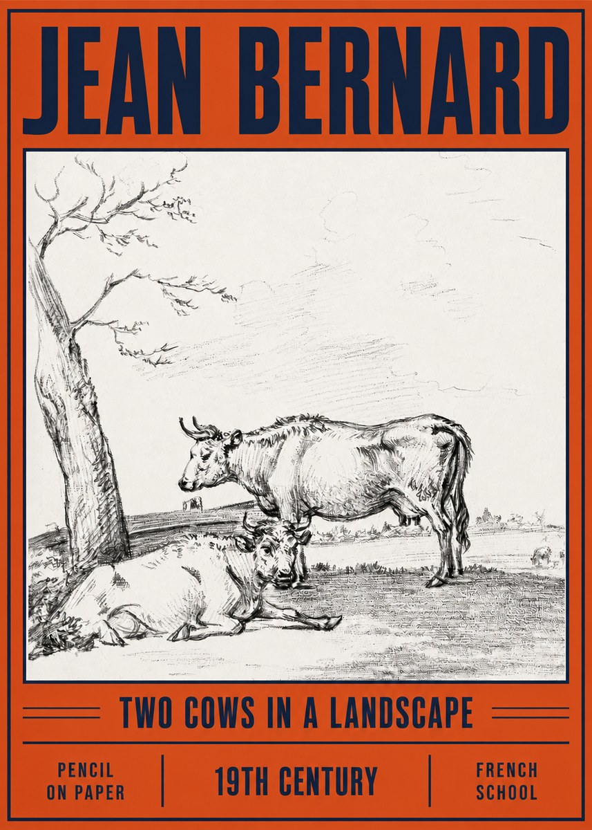 Jean Bernard Two Cows in a Landscape No4 - Affiche