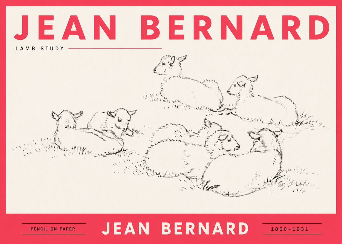 Jean Bernard Study of Lambs No6 - Affiche